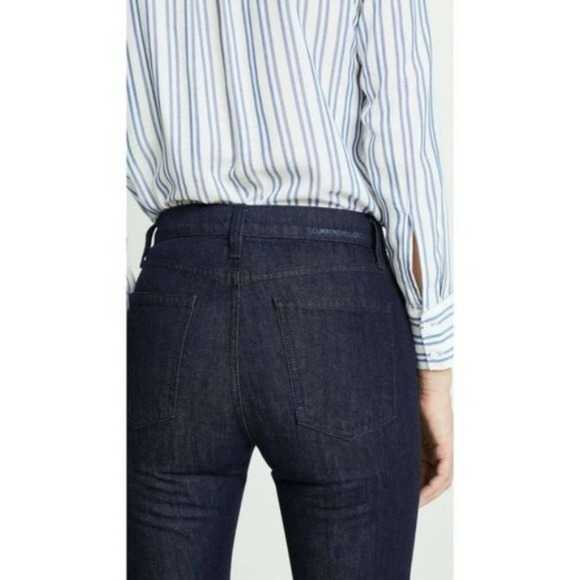 CURRENT/ELLIOTT High Waist Tall Jarvis Dark Blue Jeans 24 Trouser Flare NEW - Picture 4 of 9